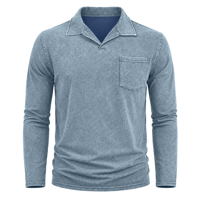 Vintage Washed Long Sleeve Polo Shirt