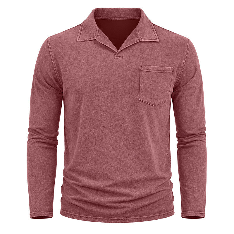 Vintage Washed Long Sleeve Polo Shirt