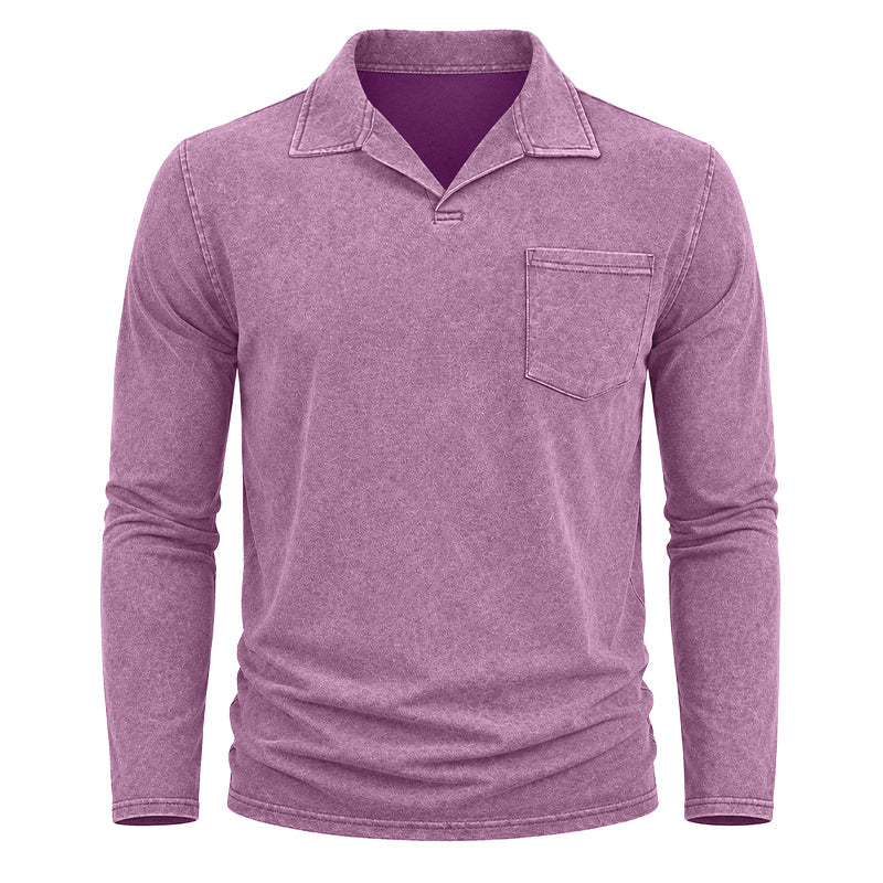 Vintage Washed Long Sleeve Polo Shirt