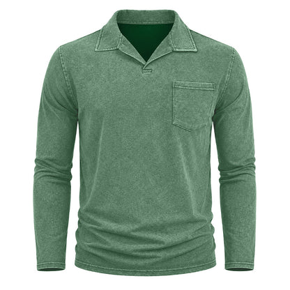 Vintage Washed Long Sleeve Polo Shirt