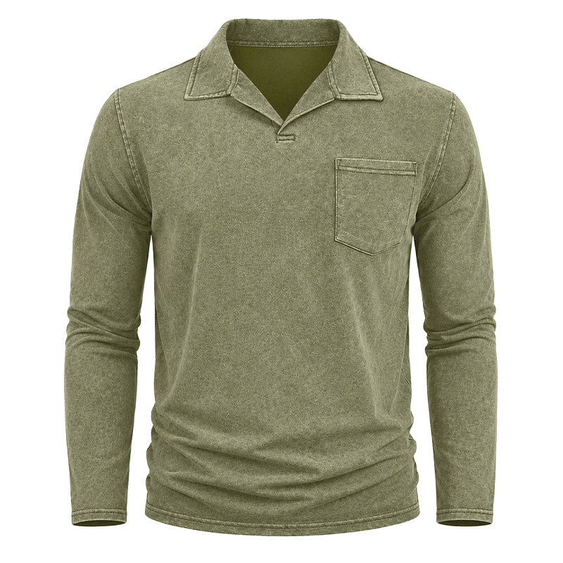Vintage Washed Long Sleeve Polo Shirt