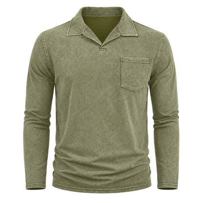 Vintage Washed Long Sleeve Polo Shirt